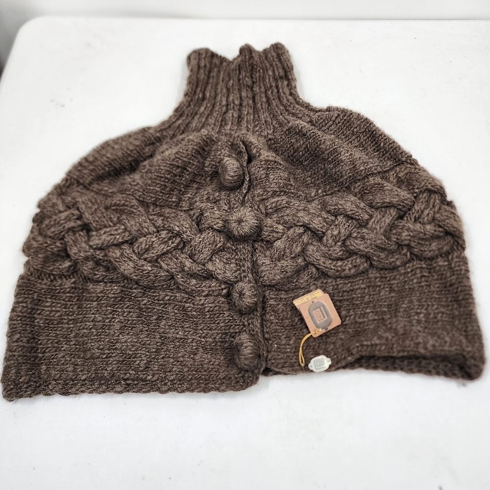 Emilime Anthro Chunky Knit Wool Poncho  Neck Warmer Shawl Button Turtleneck